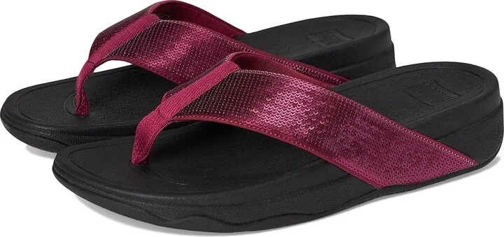 FitFlop Surfa Sequin Toe-post Sandals Women's Wedge Shoes Ruby : 8 M (B), Synthetic