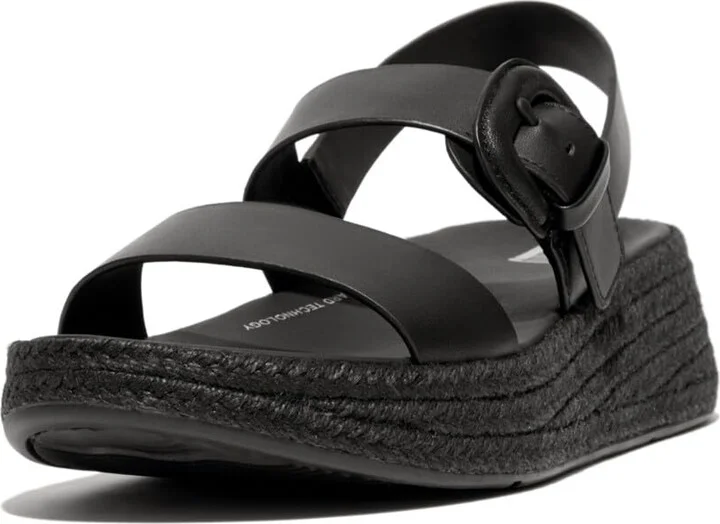 FitFlop Women's F-Mode Espadrille Buckle Leather Flatform Sandals Wedge