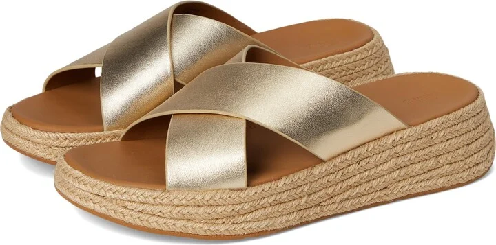 FitFlop Women's F-Mode Espadrille Leather Flatform Cross Slides Wedge Sandal