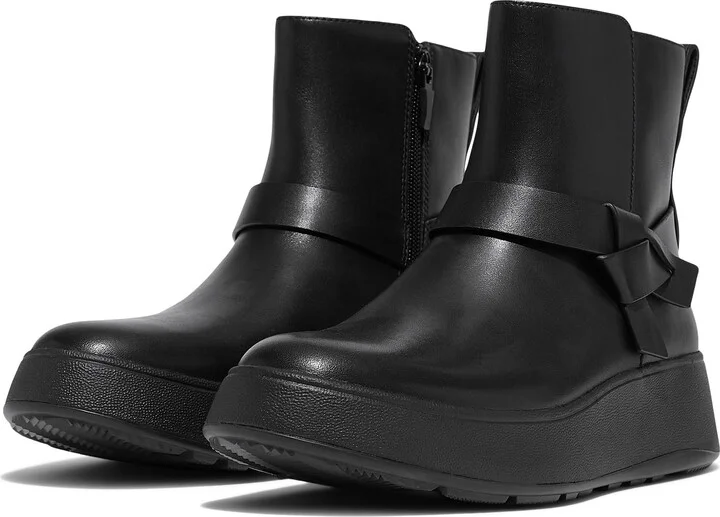 FitFlop Women's F-Mode Folded-Knot Leather Flatform Short Boots Fashion