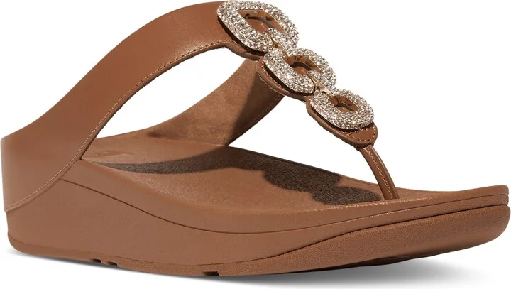 FitFlop Women's Fino Crystal Chain Leather Toe-Post Sandals
