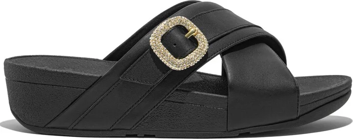 FitFlop Women's Lulu Crystal Buckle Leather Cross Slides Flats - Image 2