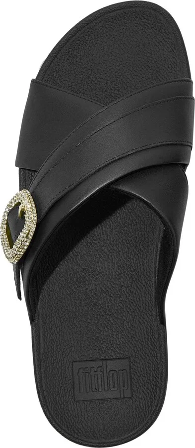 FitFlop Women's Lulu Crystal Buckle Leather Cross Slides Flats - Image 3