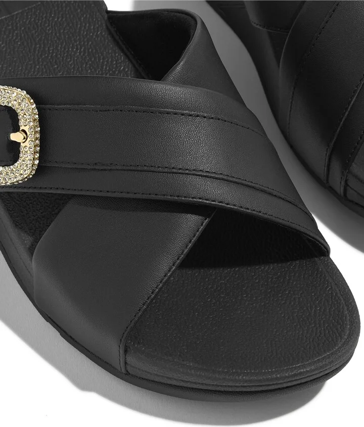FitFlop Women's Lulu Crystal Buckle Leather Cross Slides Flats - Image 5