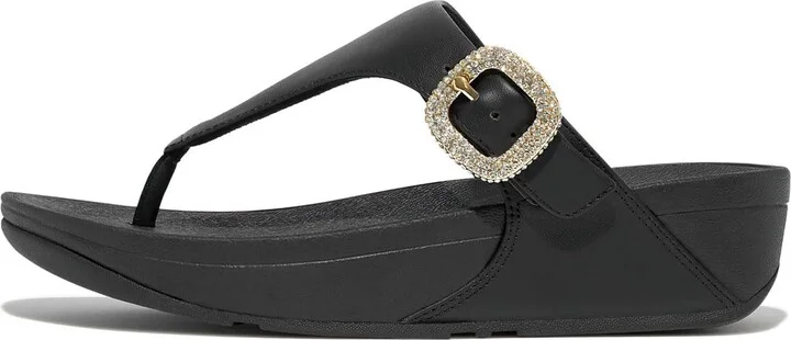 FitFlop Women's Lulu Crystal-Buckle Leather Toe-Post Sandals Wedge