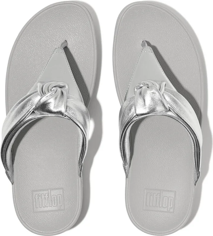 FitFlop Women's Lulu Padded-Knot Metallic-Leather Toe-Post Sandals Wedge