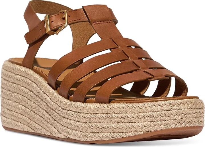 FitFlop Women's Platform Espadrille Leather Wedge Sandals