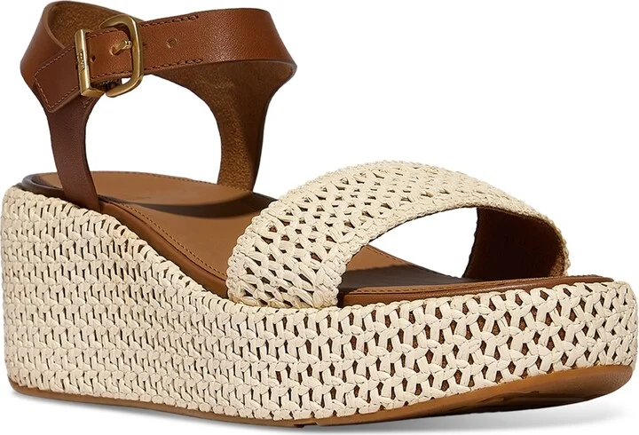 FitFlop Women's Platform Woven Wedge Sandals - Deep Tan, Ivory