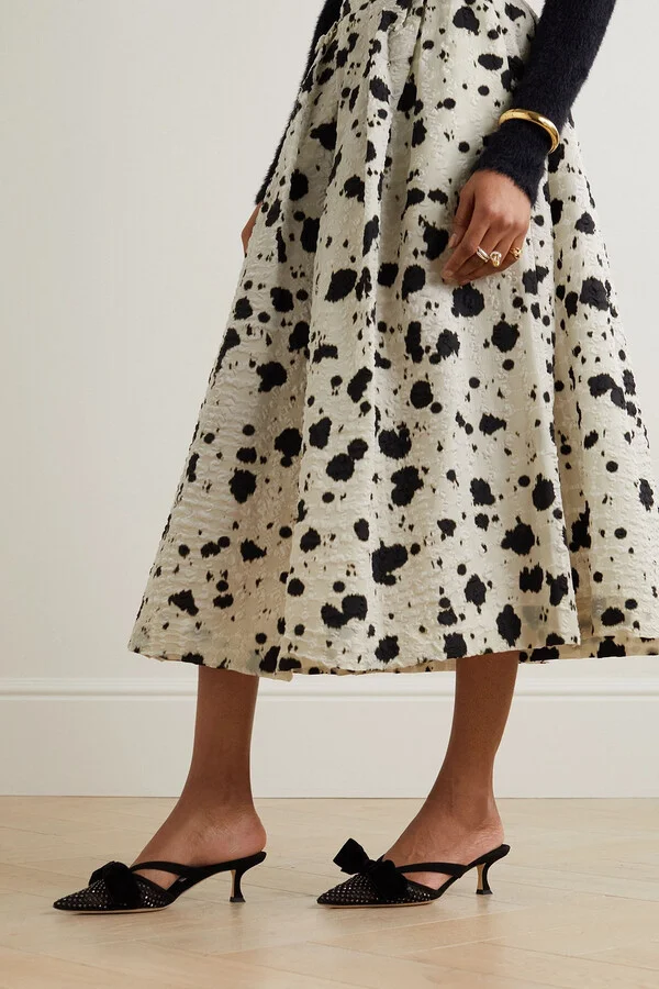 Flaca 50 bow and crystal-embellished mesh and suede mules - Image 2