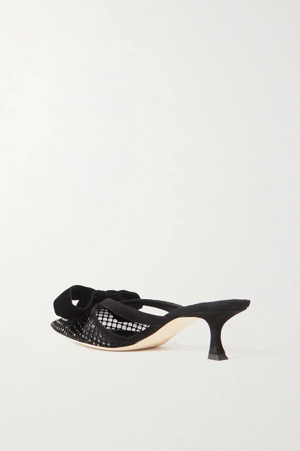 Flaca 50 bow and crystal-embellished mesh and suede mules - Image 3