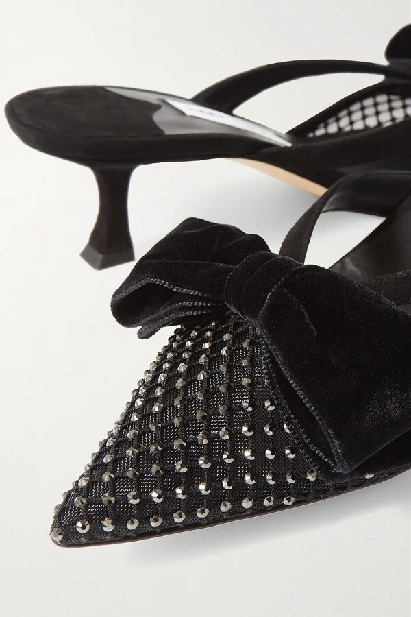 Flaca 50 bow and crystal-embellished mesh and suede mules - Image 4