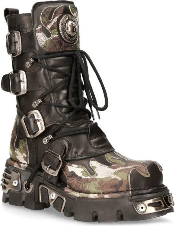 Flame Accented Camouflage Leather Biker Boots- M-591-S15