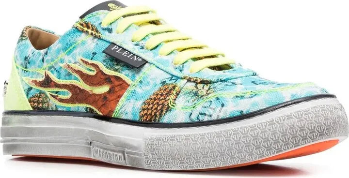 Flame-print canvas low-top sneakers - Image 2