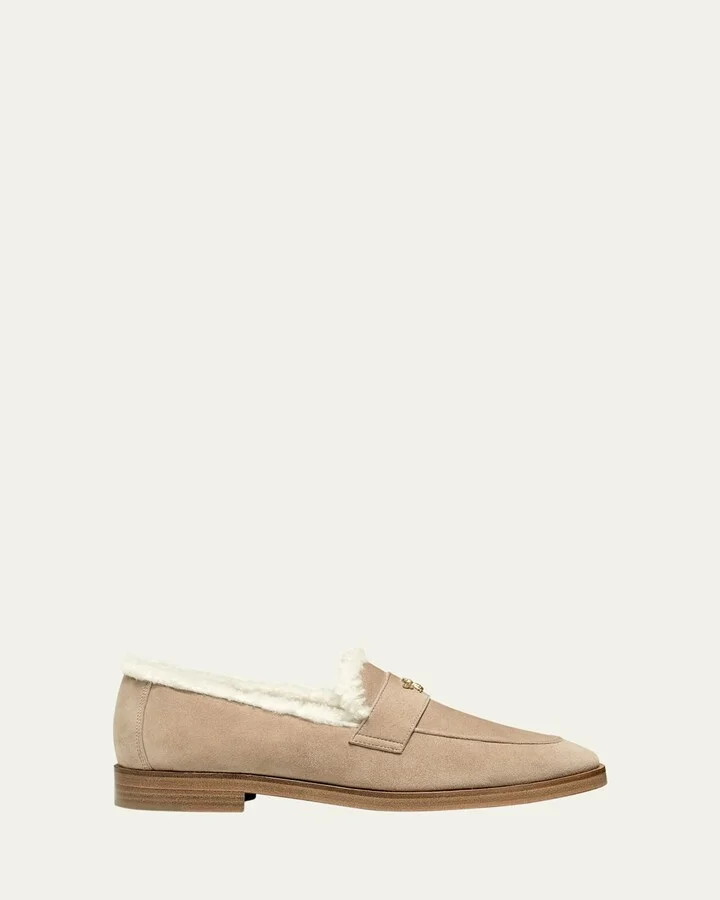 Flaneur Curly Shearling-Lined Suede Loafers