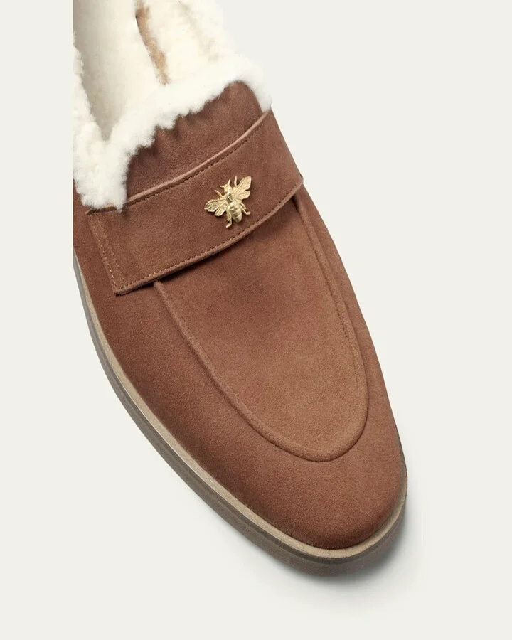 Flaneur Lofty Shearling-Lined Suede Penny Loafers - Image 3