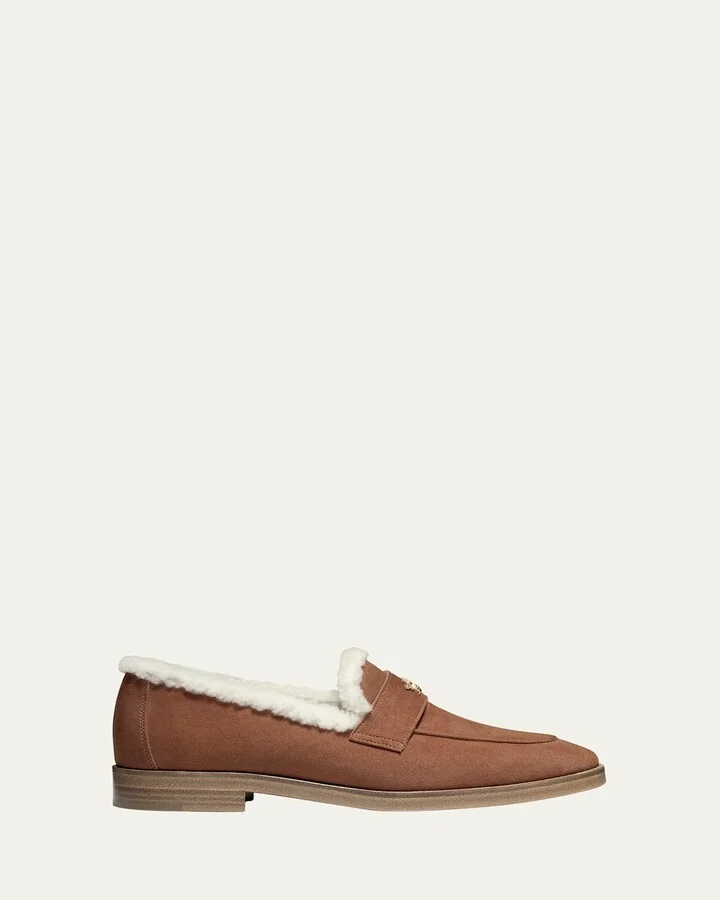 Flaneur Lofty Shearling-Lined Suede Penny Loafers