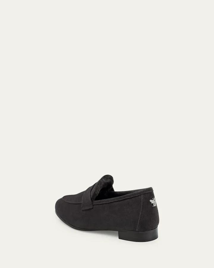 Flaneur Suede Shearling Penny Loafers - Image 3