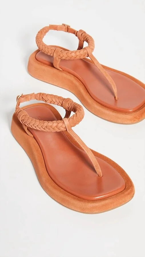 Flat Braided Strap Sandals In Burnt Orange