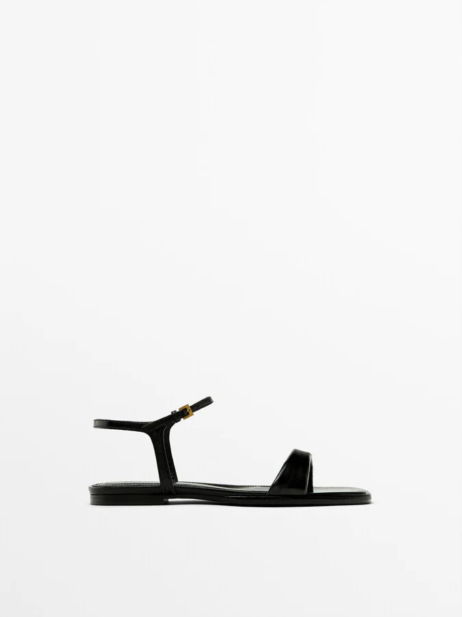 Flat Creased Patent Finish Sandals - Image 2