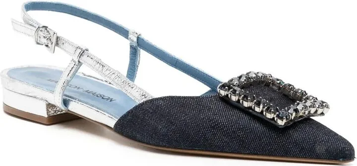 Flat Crystal-Embellishment Slingback Pumps - Image 2