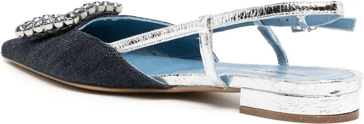 Flat Crystal-Embellishment Slingback Pumps - Image 3