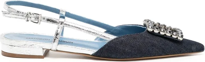 Flat Crystal-Embellishment Slingback Pumps