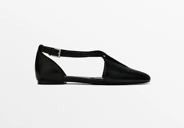 Flat Cut-Out Slingback Shoes With Crossed Detail