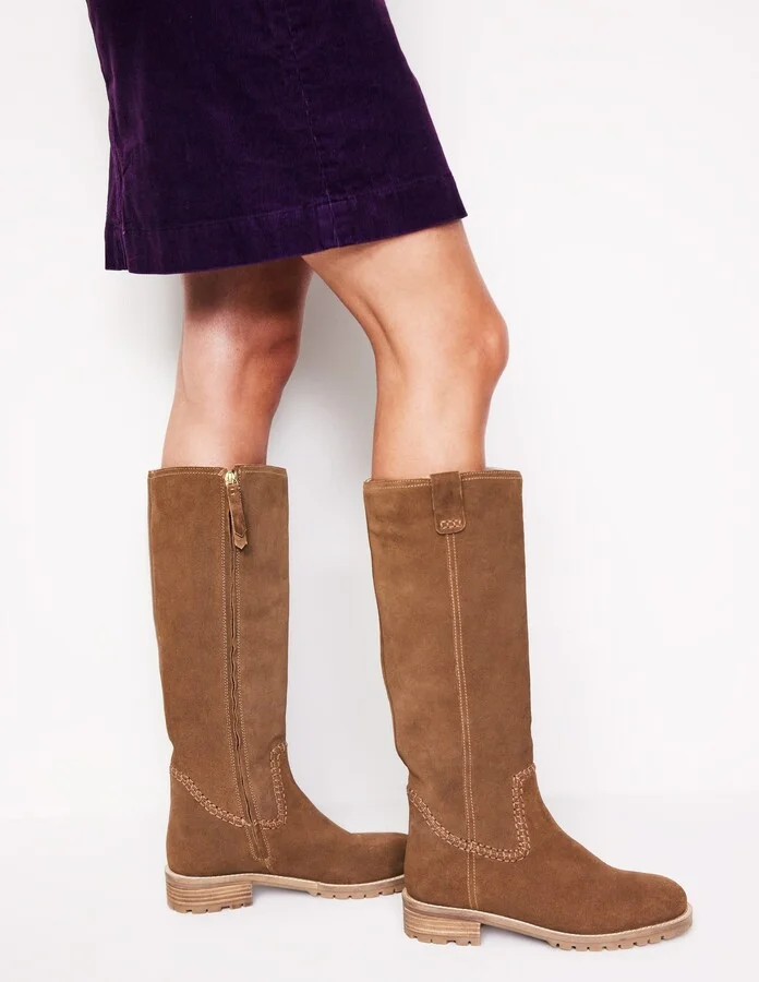 Flat Knee Boots, Tan