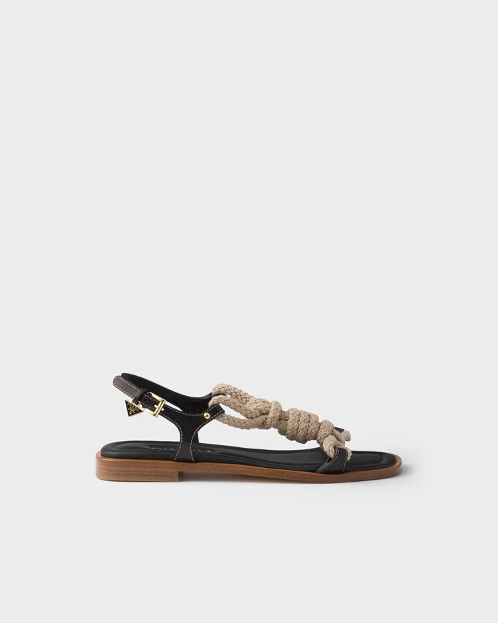 Flat leather and cord sandals - Image 2