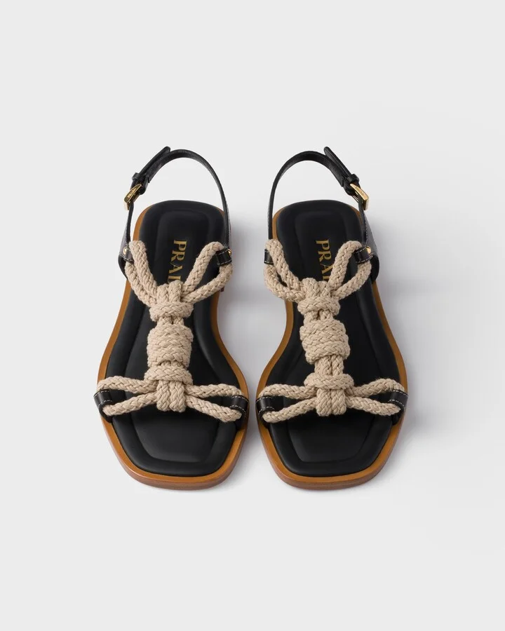 Flat leather and cord sandals - Image 3