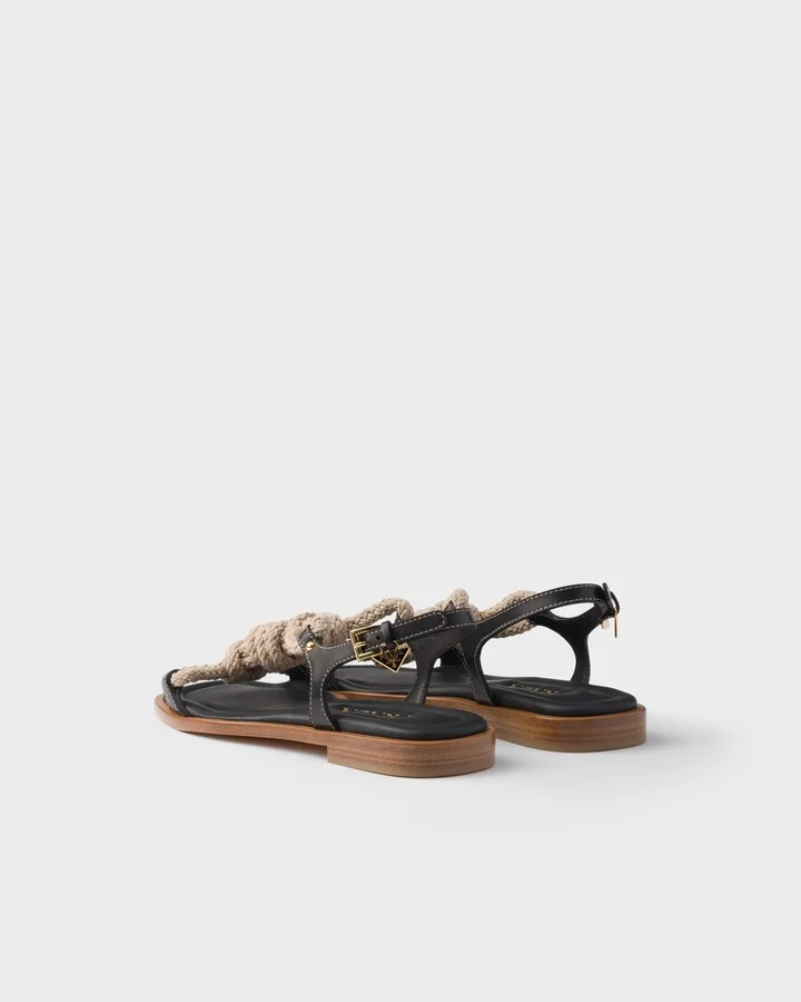 Flat leather and cord sandals - Image 4
