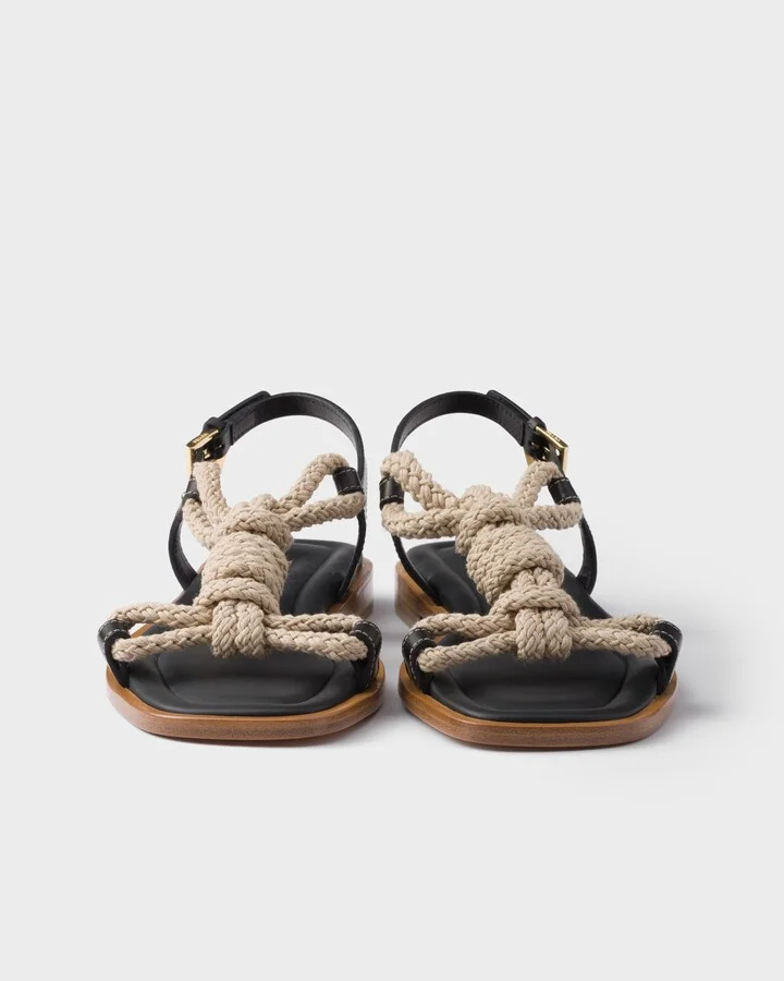 Flat leather and cord sandals - Image 5