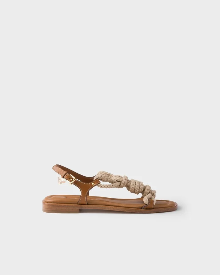 Flat leather and cord sandals - Image 2