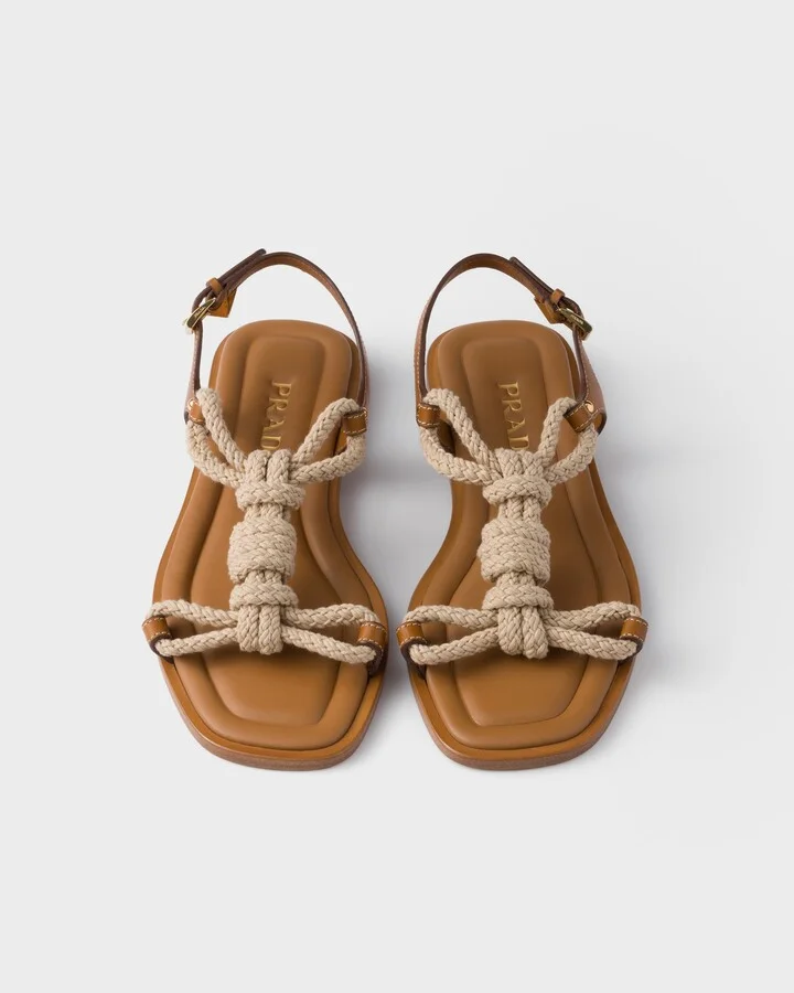 Flat leather and cord sandals - Image 3