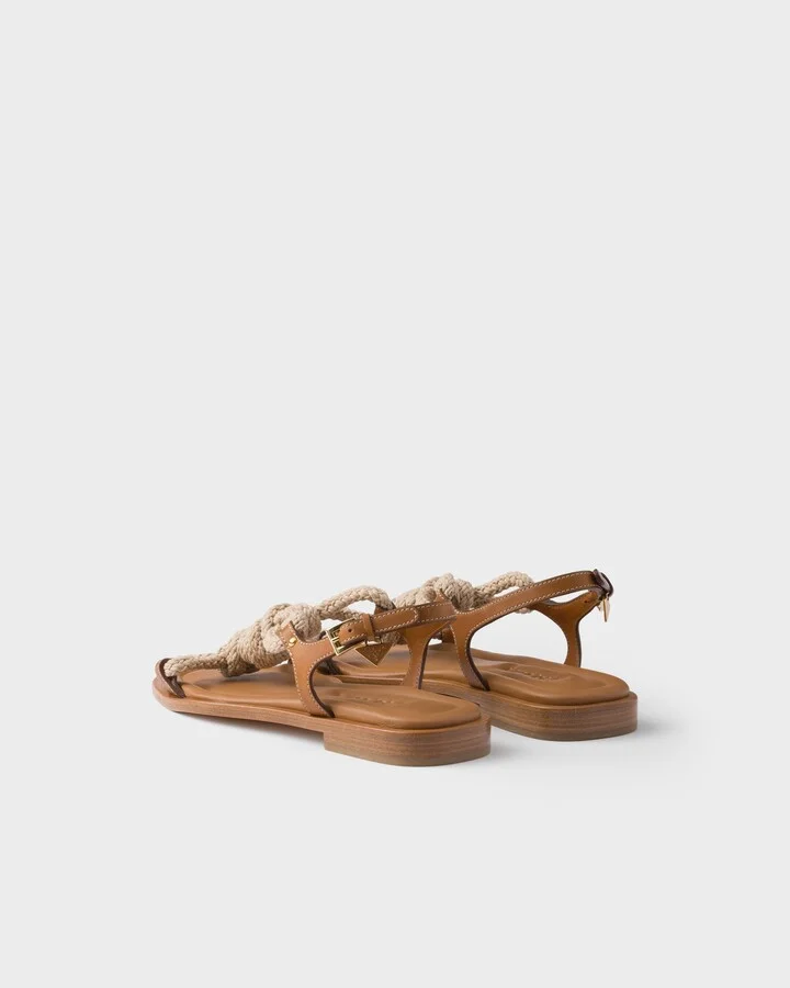 Flat leather and cord sandals - Image 4