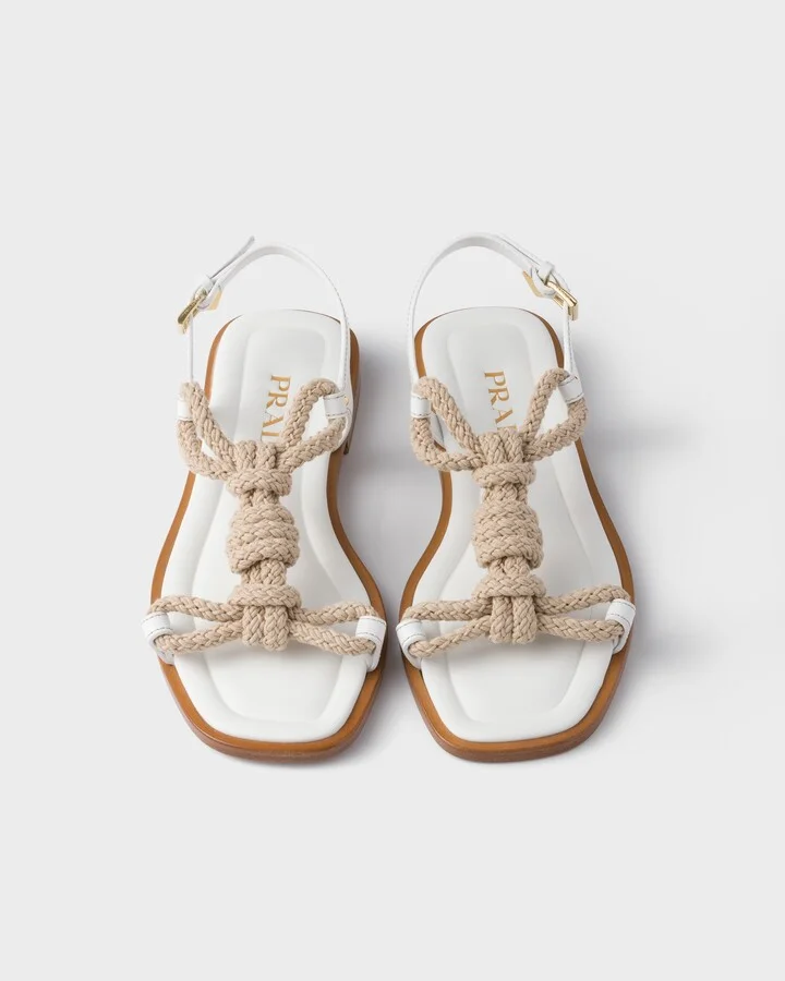 Flat leather and cord sandals - Image 3