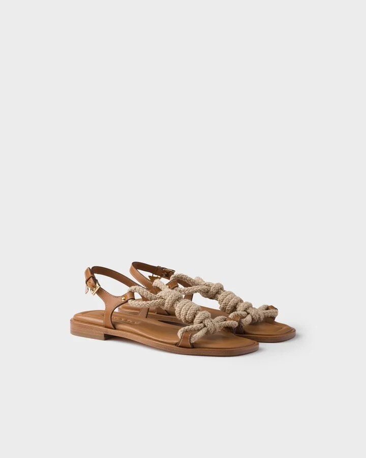 Flat leather and cord sandals