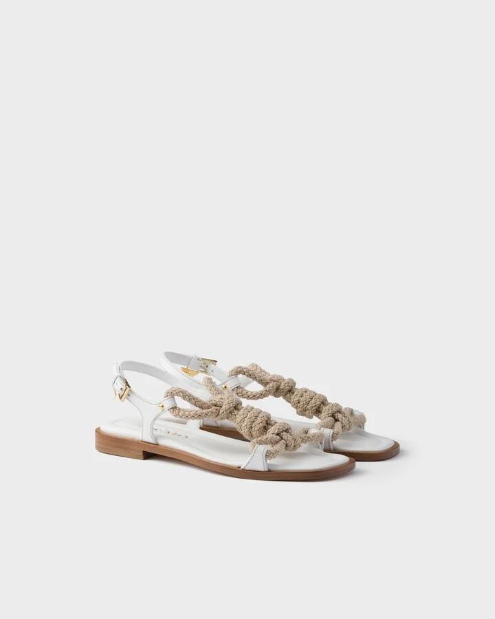 Flat leather and cord sandals