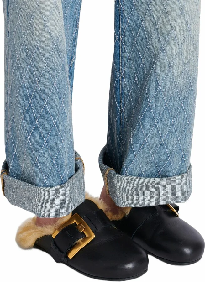 Flat Leather And Faux Fur Mules - Image 2