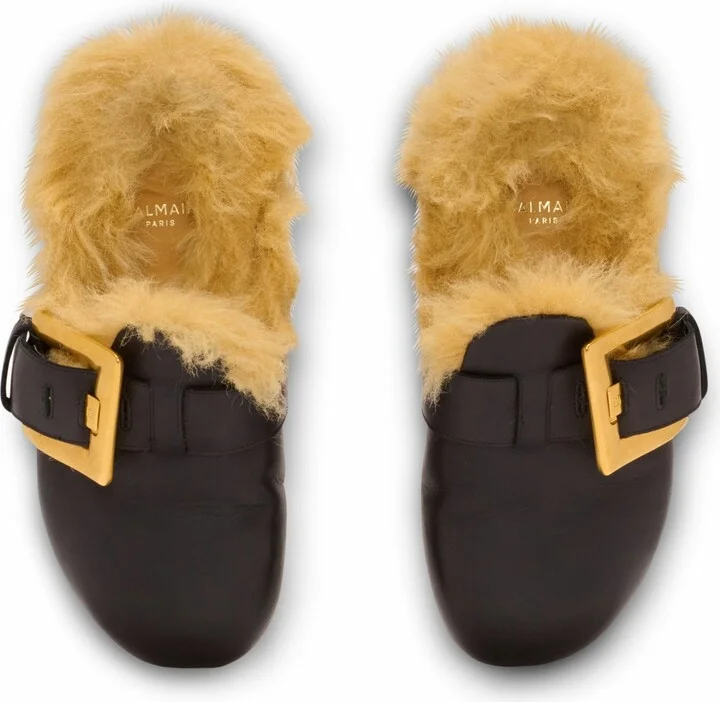 Flat Leather And Faux Fur Mules - Image 5
