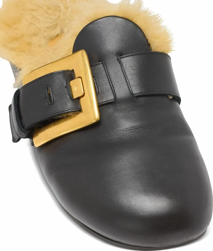 Flat Leather And Faux Fur Mules - Image 6