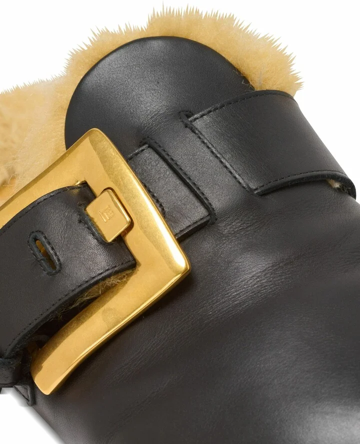 Flat Leather And Faux Fur Mules - Image 7
