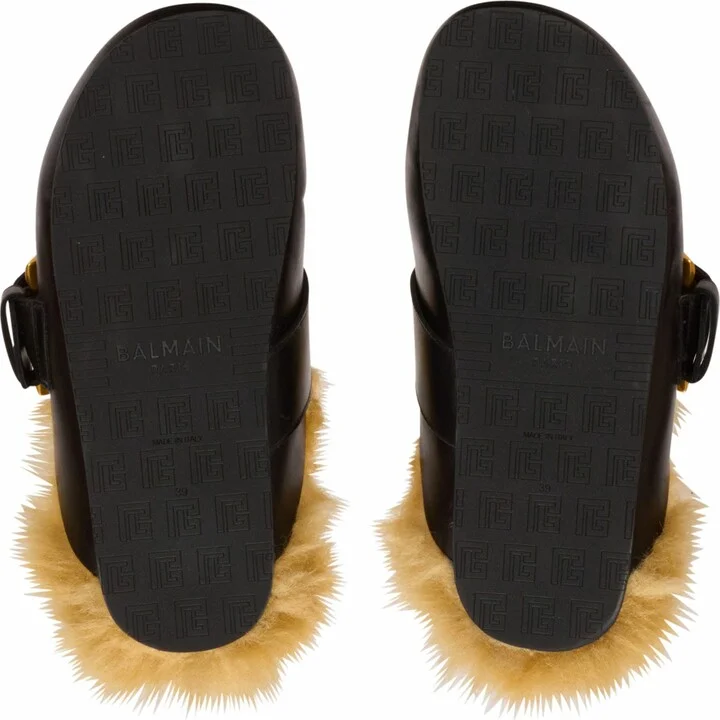 Flat Leather And Faux Fur Mules - Image 8