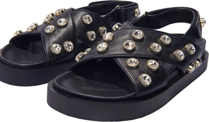 Flat leather and rhinestone sandals - Image 2