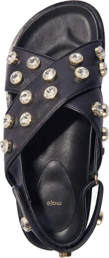 Flat leather and rhinestone sandals - Image 3