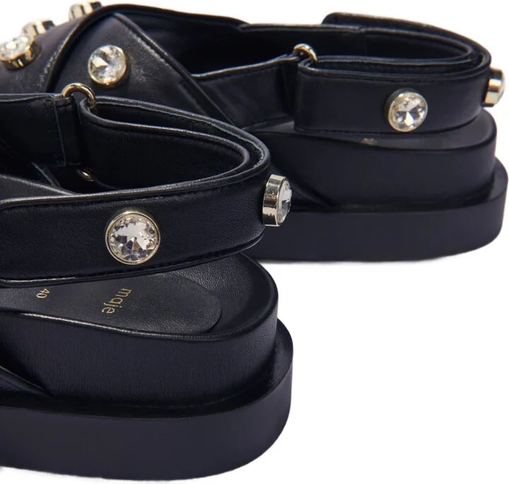 Flat leather and rhinestone sandals - Image 5
