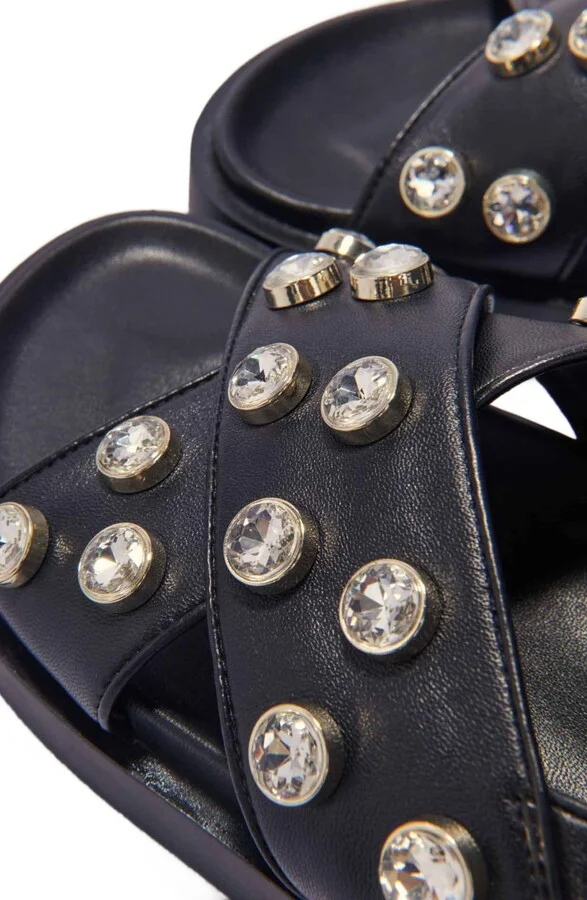 Flat leather and rhinestone sandals - Image 6
