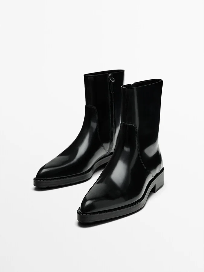Flat Leather Ankle Boots - Image 3