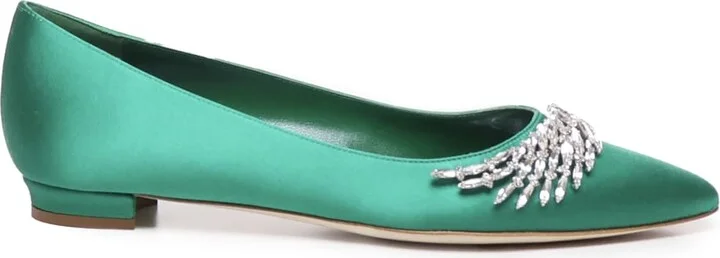Flat Pumps With Satin Jewel Buckle