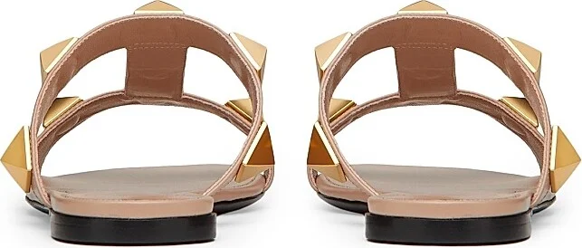Flat Roman Stud Calfskin Slide Sandals - Rose Cannelle - Size 6 - Image 3
